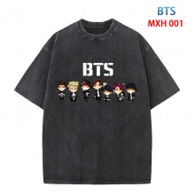 BTS BT21 star short sleeve wash water worn-out cot...