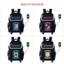 Attack on Titan anime USB charging laptop backpack school bag