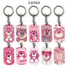 Lotso strawberry bear anime dog tag military army key chain