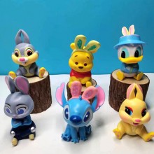 Disney Rabbit Pooh Stitch anime figures set(6pcs a...