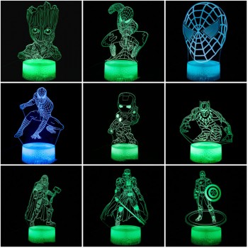 Spider Man Iron Man Acrylic Figure 3D Lamp USB Night Light