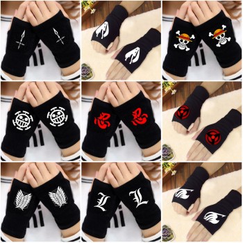 Naruto One Piece Death Note Miku Attack on Titan cotton half finger gloves a pair