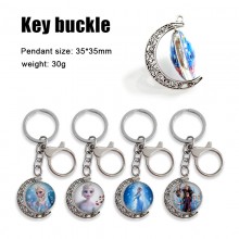 Frozen Elsa Anna anime Two-sided Rotatable Round Crystal Key Chain Ring