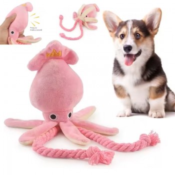 Octopus Shaped Pet Dogs Cats Plush Squeaky Toys with Rope