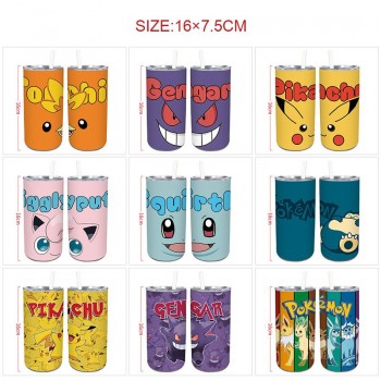 Pokemon anime coffee water bottle cup with straw stainless steel