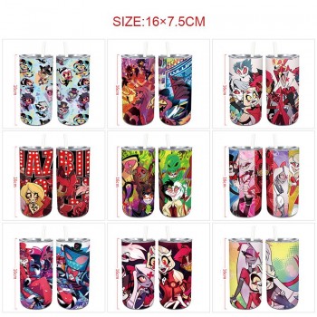 Hazbin Hotel anime coffee water bottle cup with straw stainless steel