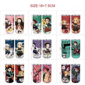 Demon Slayer anime coffee water bottle cup with straw stainless steel
