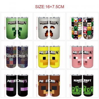 Minecraft game coffee water bottle cup with straw stainless steel
