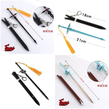 22cm Sword Art Online anime alloy with button flick katana swords key chains
