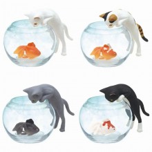 4pcs/set Cute Cat Catch Goldfish Fish Tank Animal Figures
