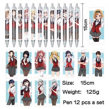 Kakegurui anime ballpoint pen ball pens(12pcs a set)