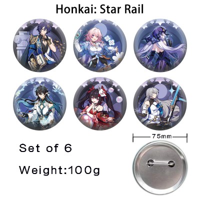 75MM Honkai Star Rail game tinplate brooch pins set(6pcs a set)