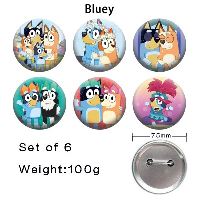 75MM Bluey anime tinplate brooch pins set(6pcs a set)