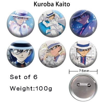 75MM Detective Conan anime tinplate brooch pins set(6pcs a set)