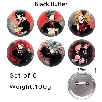 75MM Black Clover anime tinplate brooch pins set(6pcs a set)