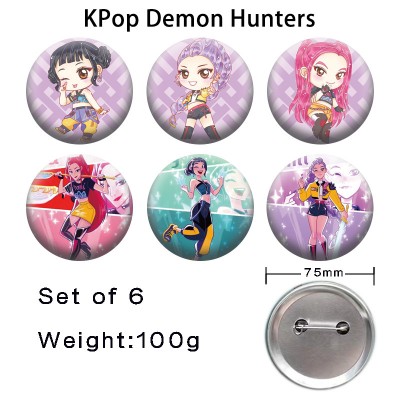 75MM K-POP Demon Hunters anime tinplate brooch pins set(6pcs a set)