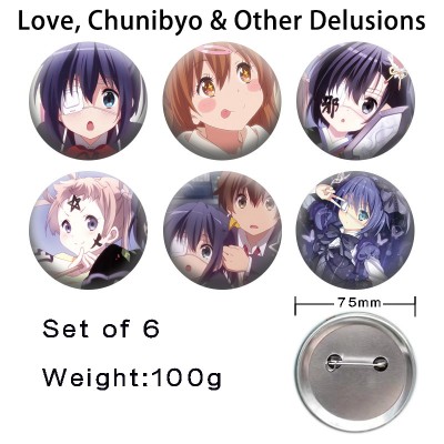 75MM Chuunibyou Demo Koi ga shitai tinplate brooch pins set(6pcs a set)