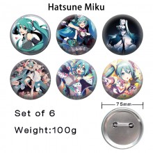 75MM Hatsune Miku anime tinplate brooch pins set(6...