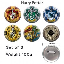 75MM Harry Potter tinplate brooch pins set(6pcs a ...