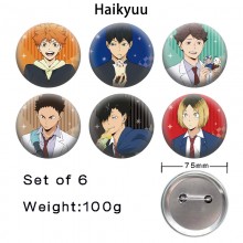 75MM Haikyuu anime tinplate brooch pins set(6pcs a...