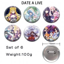 75MM Date A Live anime tinplate brooch pins set(6p...