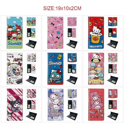 Sanrio Melody kitty Cinnamoroll Kuromi PU Long Wallets Purses ID Card Holder