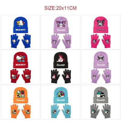 Sanrio Melody kitty Cinnamoroll Kuromi Knitted Hat and Gloves Set