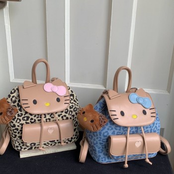 Hello kitty anime leopard backpack bags
