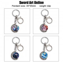 Sword Art Online Two-sided Rotatable Round Crystal Key Chain Ring