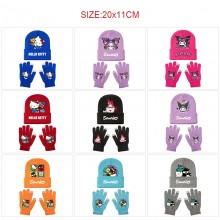 Sanrio Melody kitty Cinnamoroll Kuromi Knitted Hat and Gloves Set