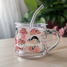 350ml Strawberry Shortcake anime Glass Cup With Straw