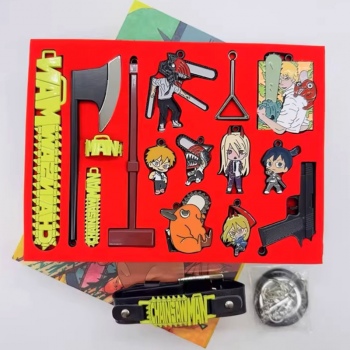 Chainsaw Man anime key chain necklace bracelet pins rings a set