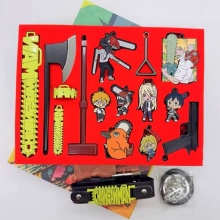 Chainsaw Man anime key chain necklace bracelet pins rings a set