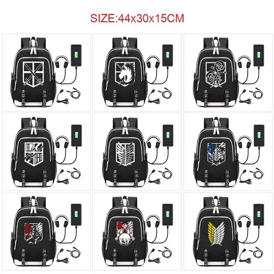 Attack on Titan anime USB charging laptop backpack school bag
