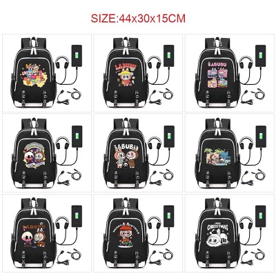 Labubu anime USB charging laptop backpack school bag