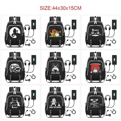 Totoro anime USB charging laptop backpack school bag