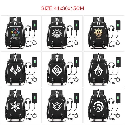Genshin Impact game USB charging laptop backpack school bag