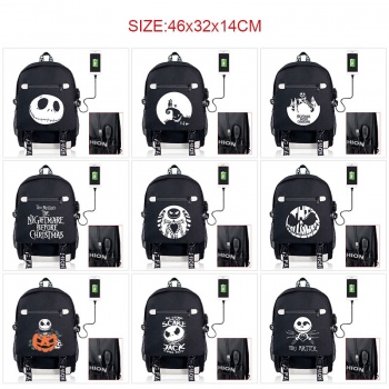 The Nightmare Before Christmas USB charging laptop backpack school bags