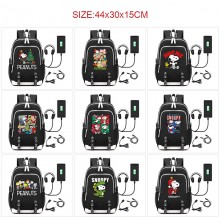 Snoopy anime USB charging laptop backpack school b...
