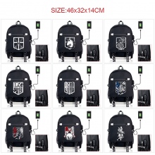 Attack on Titan anime USB charging laptop backpack school bag
