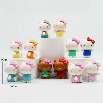 12pcs/set 5cm Rainbow Hello Kitty anime figures(OPP bag)