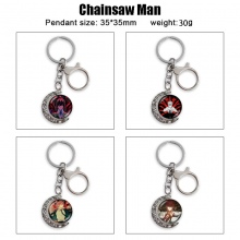 Chainsaw Man Two-sided Rotatable Round Crystal Key Chain Ring