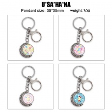U*SA*HA*NA Two-sided Rotatable Round Crystal Key Chain Ring