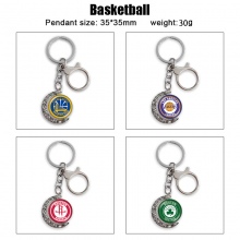 NBA basketball Two-sided Rotatable Round Crystal Key Chain Ring